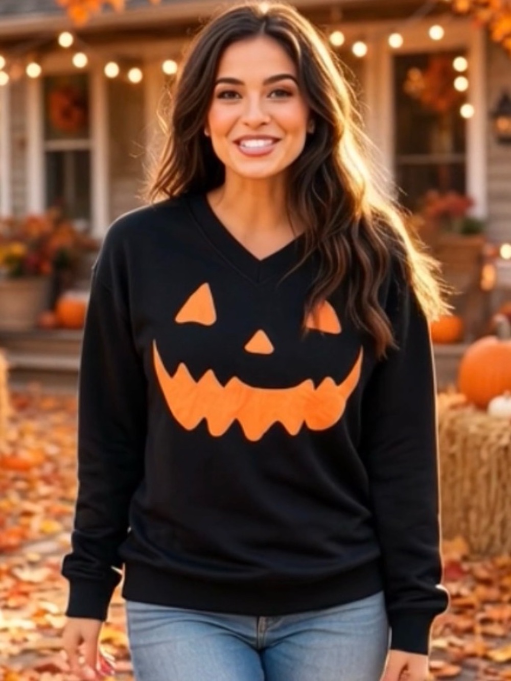 🎃 Thick Spooky Black Pumpkin Face Sweatshirt - Black